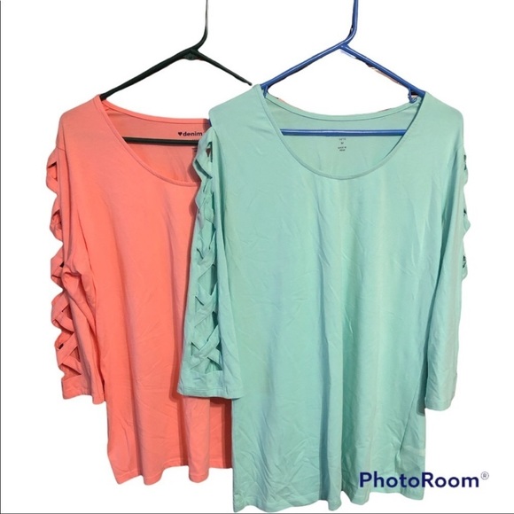 𝅺Denim 24/7 size X-Large coral scoop neck tee 3/4 lattice sleeve - Picture 7 of 8